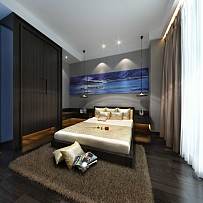 新中式三居室卧室背景墙效果图