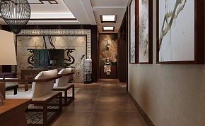 現代中式兩居室客廳電視背景墻效果圖