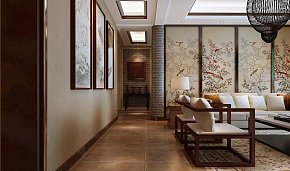 现代中式两居室客厅沙发背景墙设计图