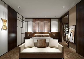 新中式风格三居室卧室背景墙效果图