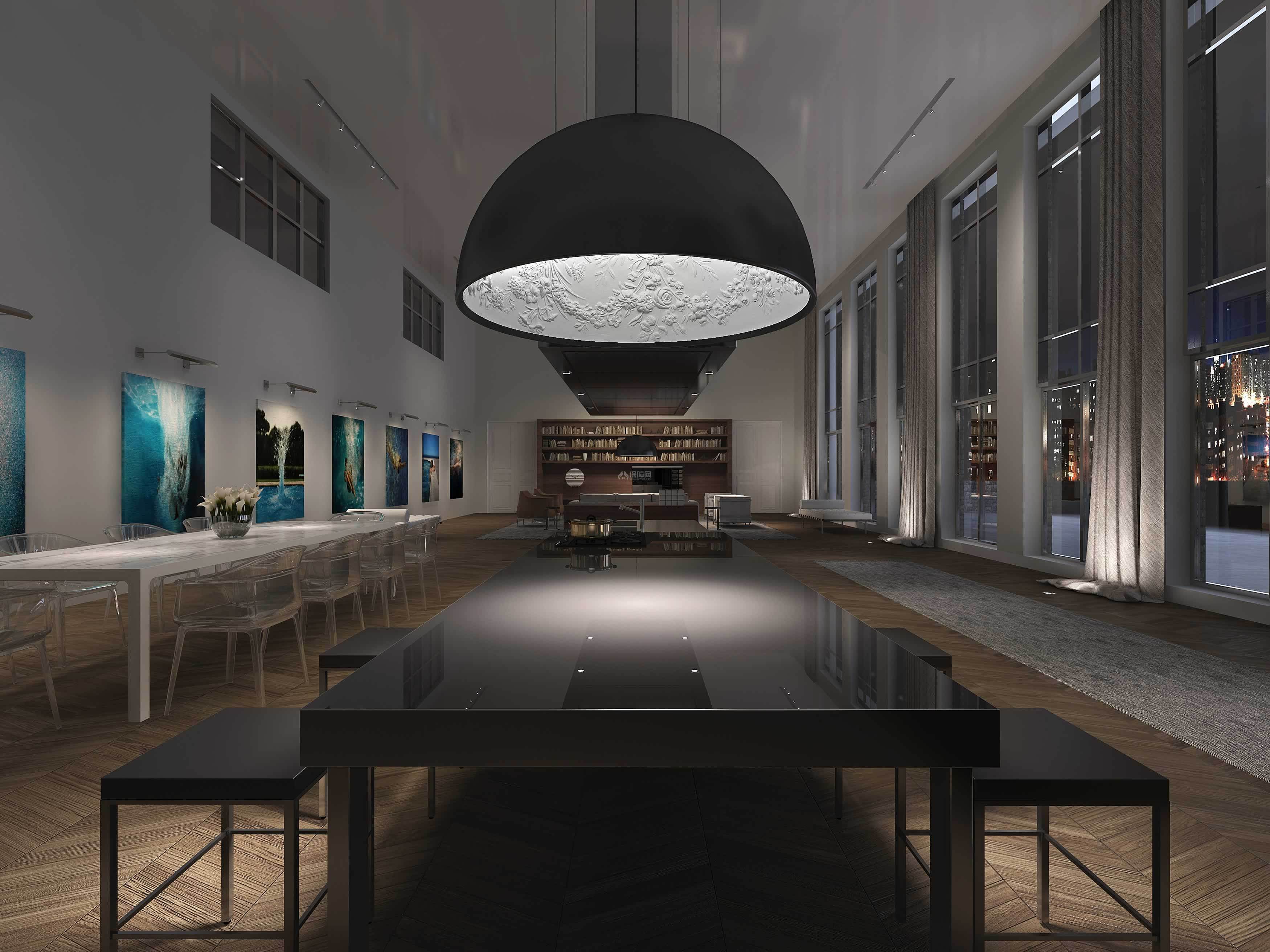 簡(jiǎn)約奢華別墅餐廳餐桌效果圖