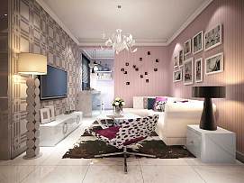 简约风格粉色家居客厅沙发照片墙设计