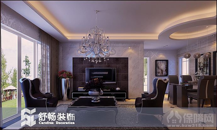 本案的设计以米色为基调，搭配简易欧式墙纸、形成一个