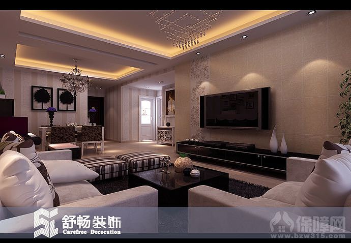 本案是简欧风格的室内设计打破以往欧式深沉的色彩，以