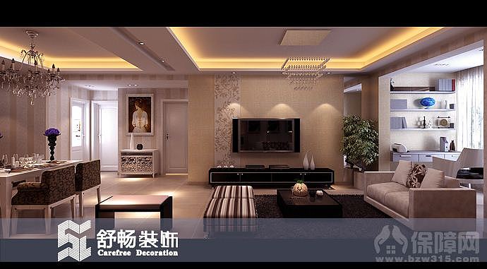 本案是简欧风格的室内设计打破以往欧式深沉的色彩，以