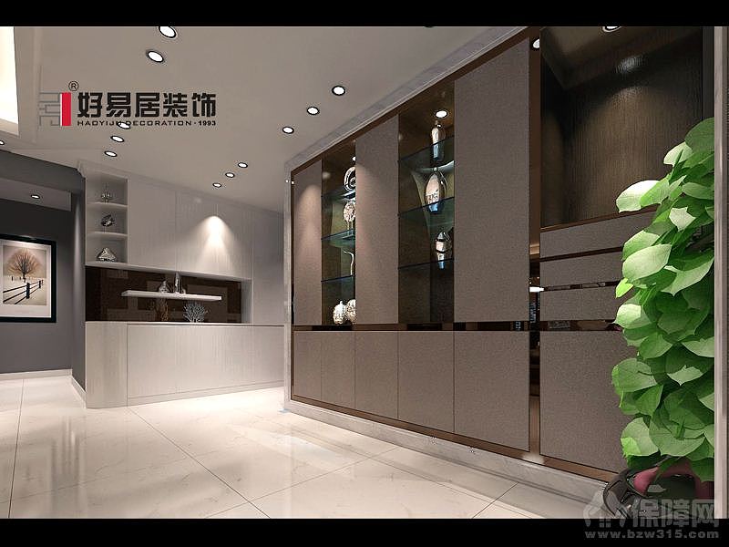 黑白灰的主色调让整个空间凸显时尚、错层的高调，让整