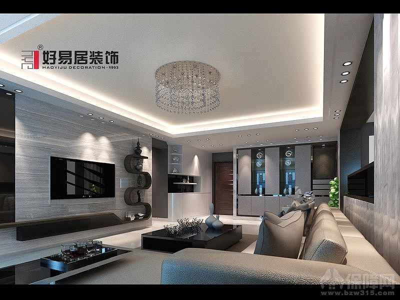 黑白灰的主色调让整个空间凸显时尚、错层的高调，让整