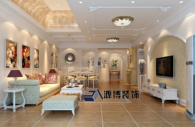 本户型的风格特点是简约中带一点欧式的线条，空间划分