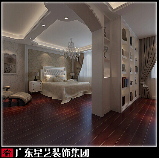 本案整体色条为米色，局部采用大理石线条及实木线条，