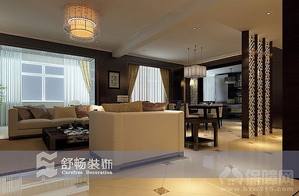 以新古典风格为主线，根据空间的不同特点，融合了中式