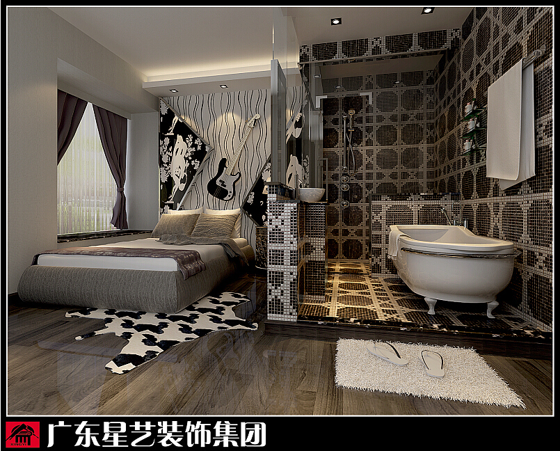 空间整体用黑、白、灰色为主要色调，整体形成鲜明的对
