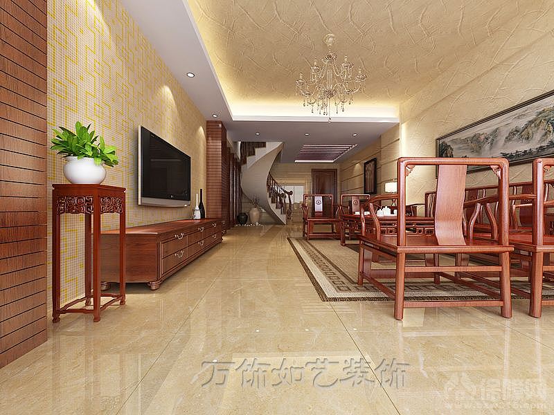 以中国传统古典文化做背景，红木、瓷器、屏风、博古架