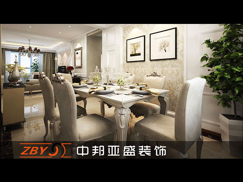 客厅：以白色体现欧式新古典风格中常见的主色调，金色