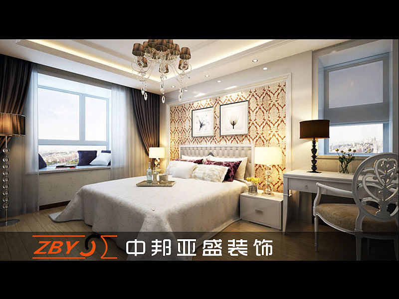 客厅：以白色体现欧式新古典风格中常见的主色调，金色